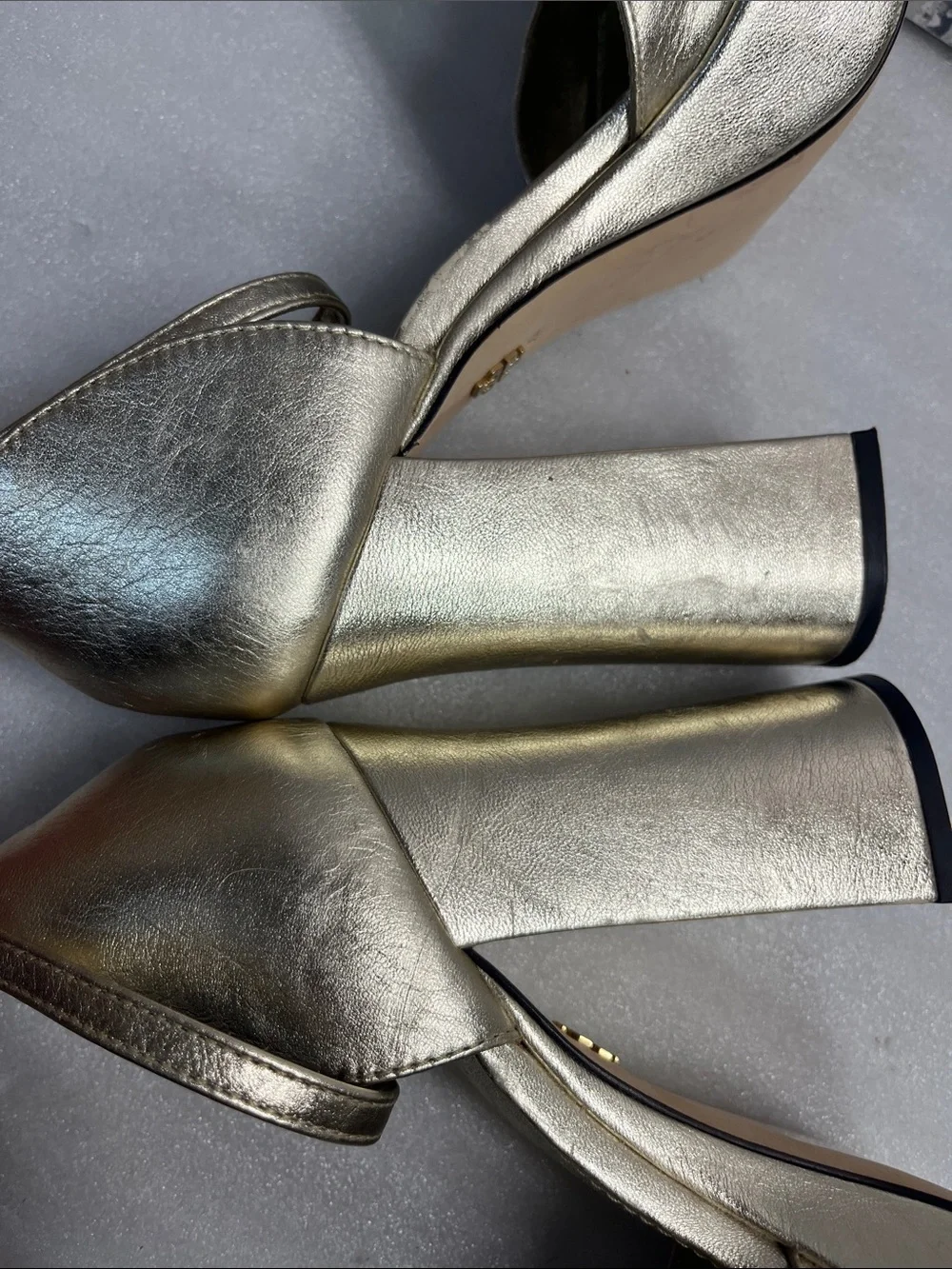 Tory Burch Metallic Gold Platform Sandals w/a Chunky Block Heel